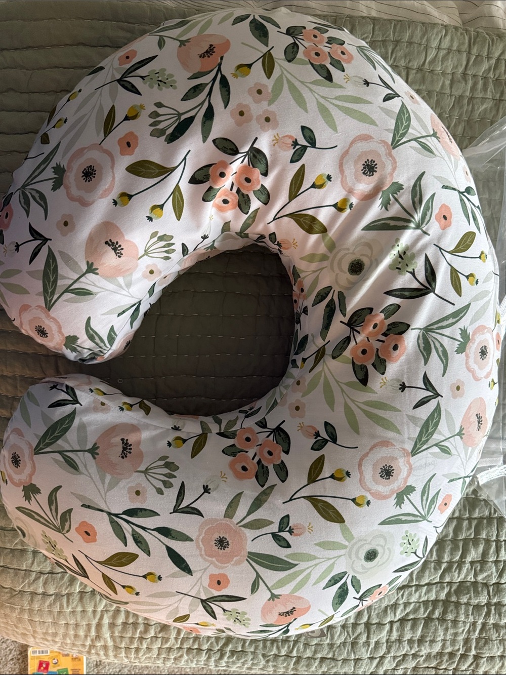 Boppy Nursing Pillow in White with Pink & Green Floral Print